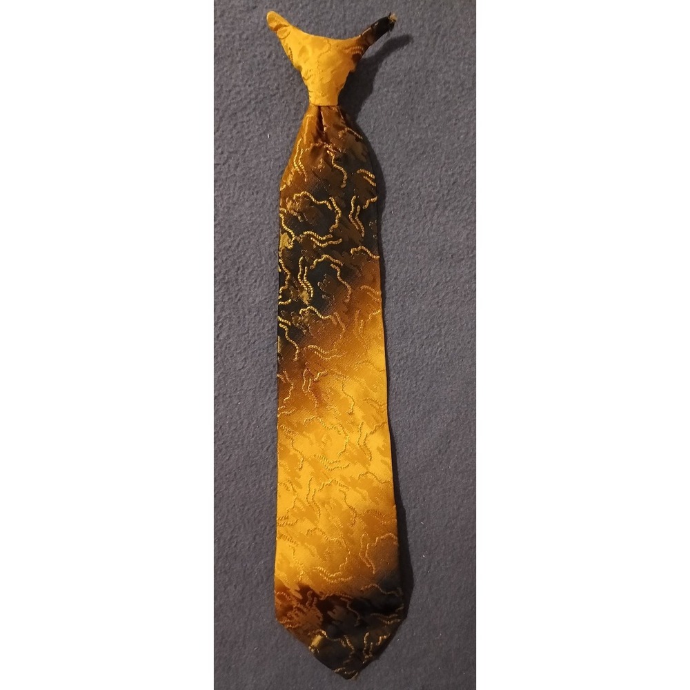 Wembley Men's Tie Gold Black Jacquard Classic Length Clip On